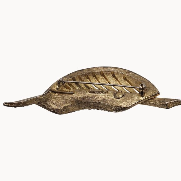 VTG Brooch Gold Tone Leaf Botanical Rhinestone Falling Tree Autumn Fall Harvest - Picture 8 of 13